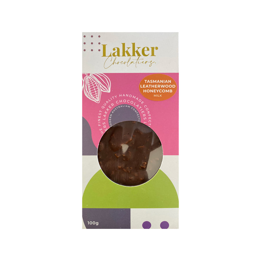 Lakker Chocolatiers Tasmanian Leatherwood Honeycomb Milk Chocolate Bar 100g