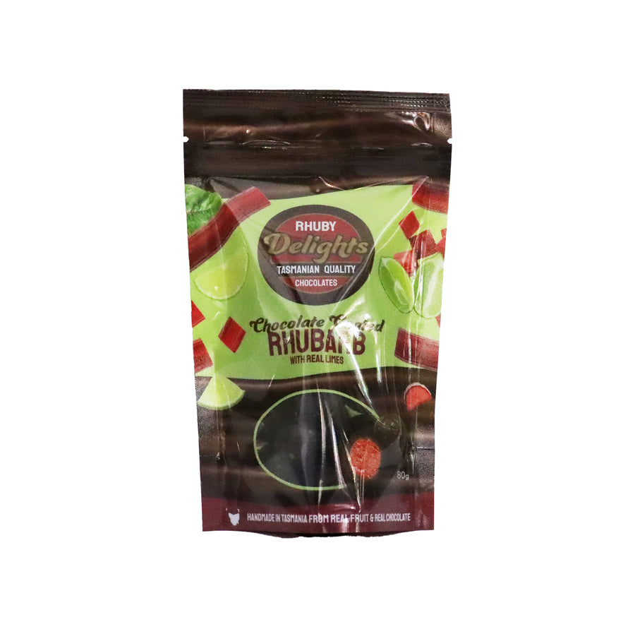 Rhuby Delights Chocolate Rhubarb and Lime 80g